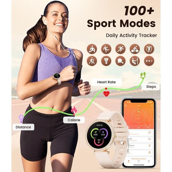 ✨ Lige Smart Watch Women Cream Diamond Fitness Tracker Bluetooth Calling Watch - Picture 4 of 7